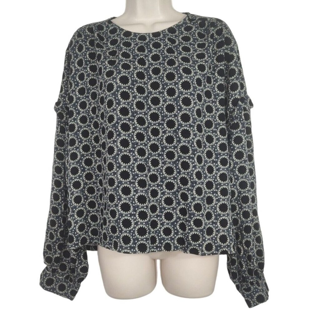Treasure and Bond Top Keyhole Back Women Size L Green Black Geometric FLAW